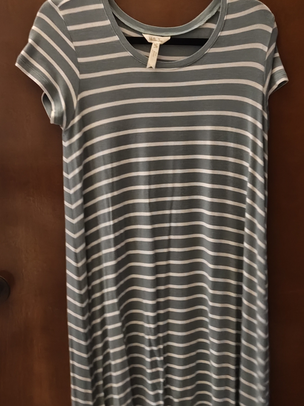 Striped Short Sleeve Midi Dress in Sage and White